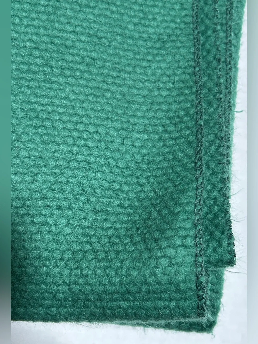 Vintage Emerald Green Textured Throw Blanket with Satin Trim